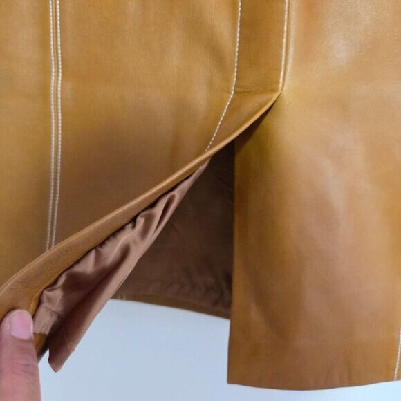 EUC LIKE NEW ELLEN TRACY LINDA ALLARD TAN GENUINE LEATHER PENCIL SKIRT SIZE 10 - Picture 6 of 16
